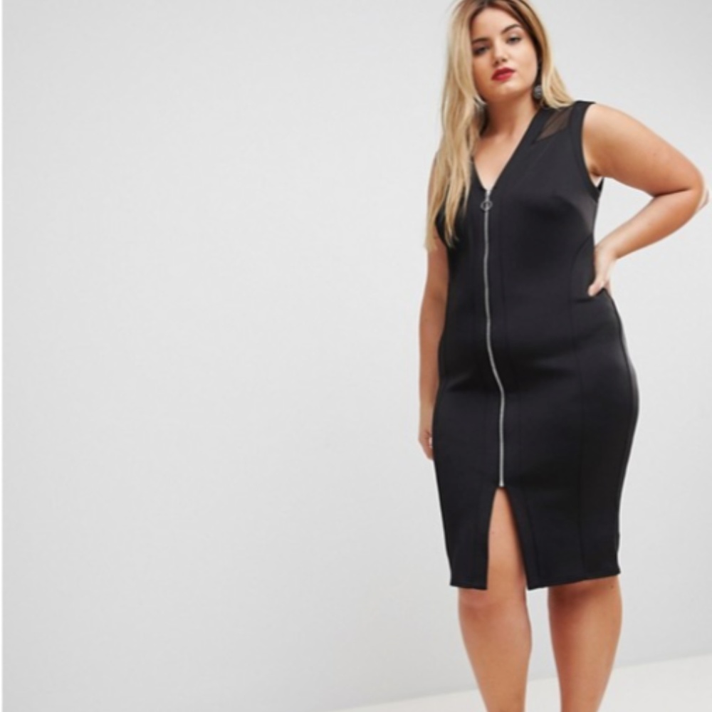ASOS CURVE Mesh Insert Bodycon Zip Midi Dress NWT